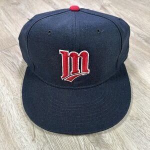 VTG New Era Diamond Minnesota Twins Fitted Hat 7 MLB Blue 100% Wool Cap USA Made